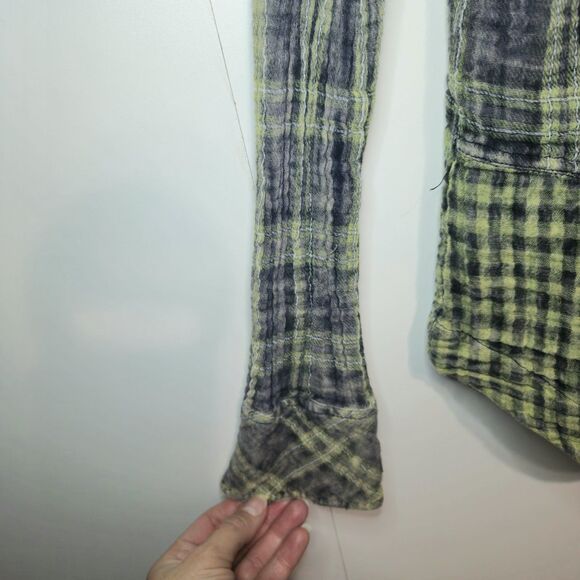 Free People Women’s XS Green Plaid Snap Button Down Shirt Western Grunge Boho - Picture 6 of 12